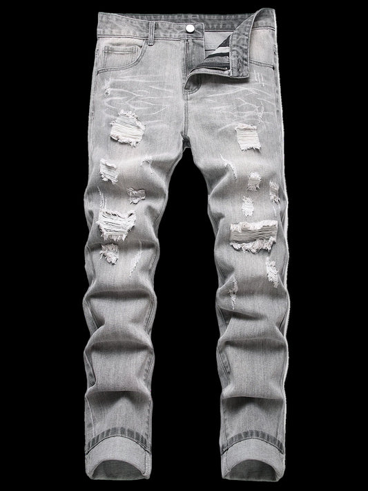 Slim fit jeans z dziurami